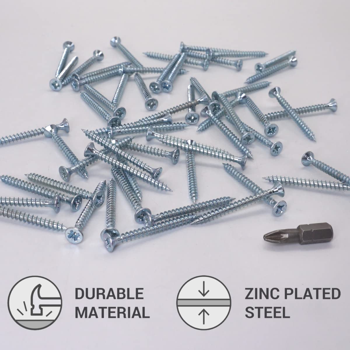 SKIR'CO (Pack of 100 pcs) Zinc Plated Steel 3.5 x 40 mm Silver Wood Screws, Pozidriv Countersunk Head, Chipboard Screws - Image 3