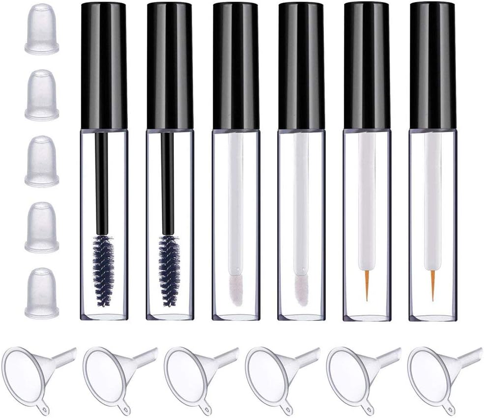 Empty Mascara Tube Lip Gloss Tubes Eyeliner Bottle with Brushes Wands and Rubber Inserts for Travel Business (7 ml)