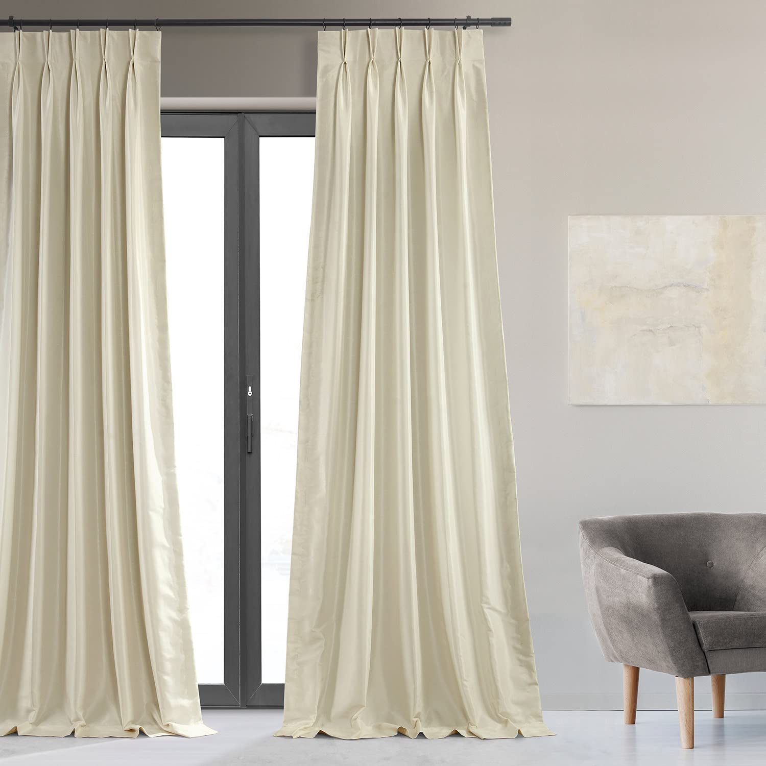 HPD Half Price Drapes PDCH-KBS2BO-84-FP Blackout Vintage Textured Faux Dupioni Pleated Curtain (1 Panel), 25 X 84, Off White - Image 3