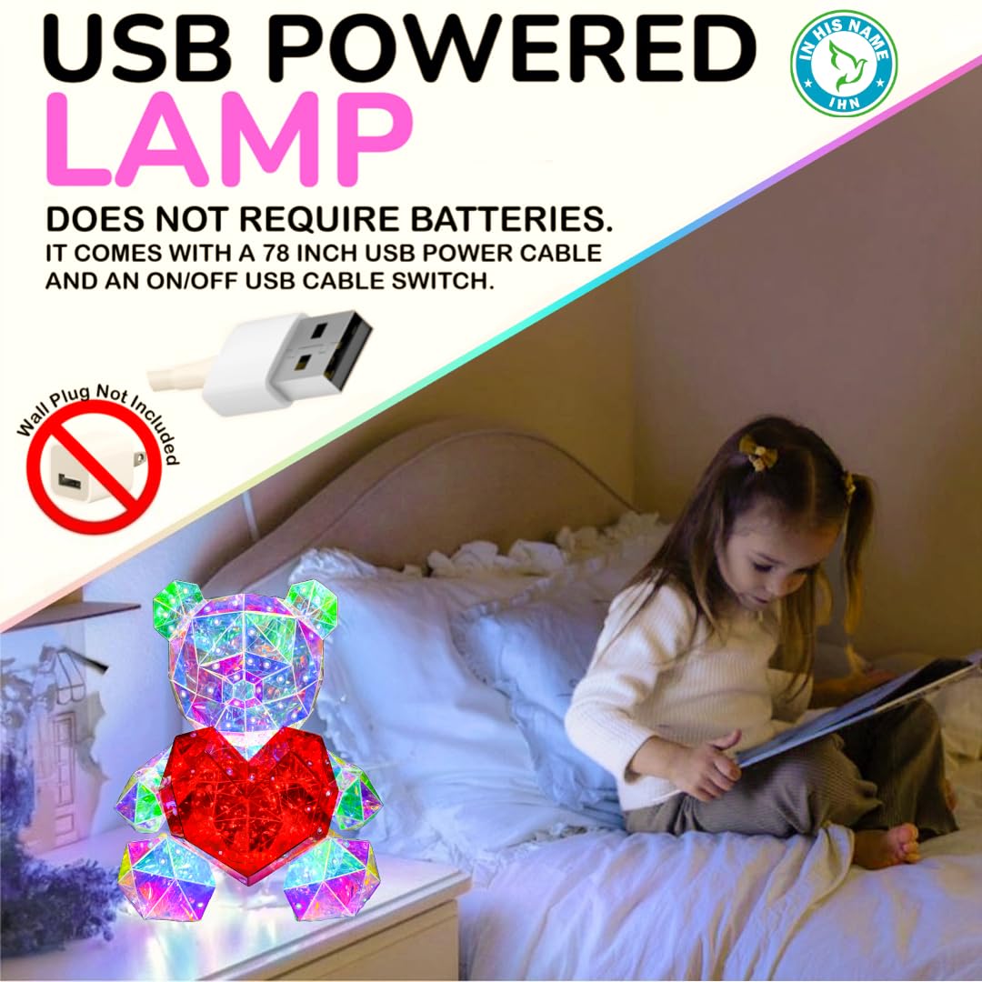 LED Teddy Bear Night Light Colorful LED Light Up Bear With Red Heart - View #7