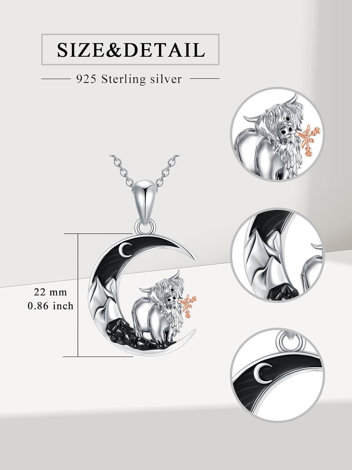 Gothic Jewelry Bat/Cat/Wolf/Dragon/Owl/Fox/Spider/Sun Pendant Sterling Silver Crescent Moon Necklace for Women Black Jewelry Gifts