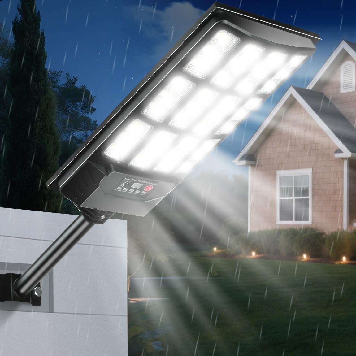 4 Pack Solar Street Lights, Outdoor Flood Light with 2 Motion Sensors, Dusk to Dawn, IP66 Waterproof Solar Powered Parking Lot Light with Remote Control, 6500k Dimmable Security Lamp