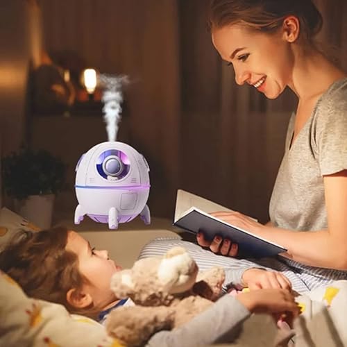 Miniatura 8 de Mini nave espacial en forma de humidificador con luz nocturna, USB lindo humidificador portátil hogar ambiente humidificador de luz ambiental