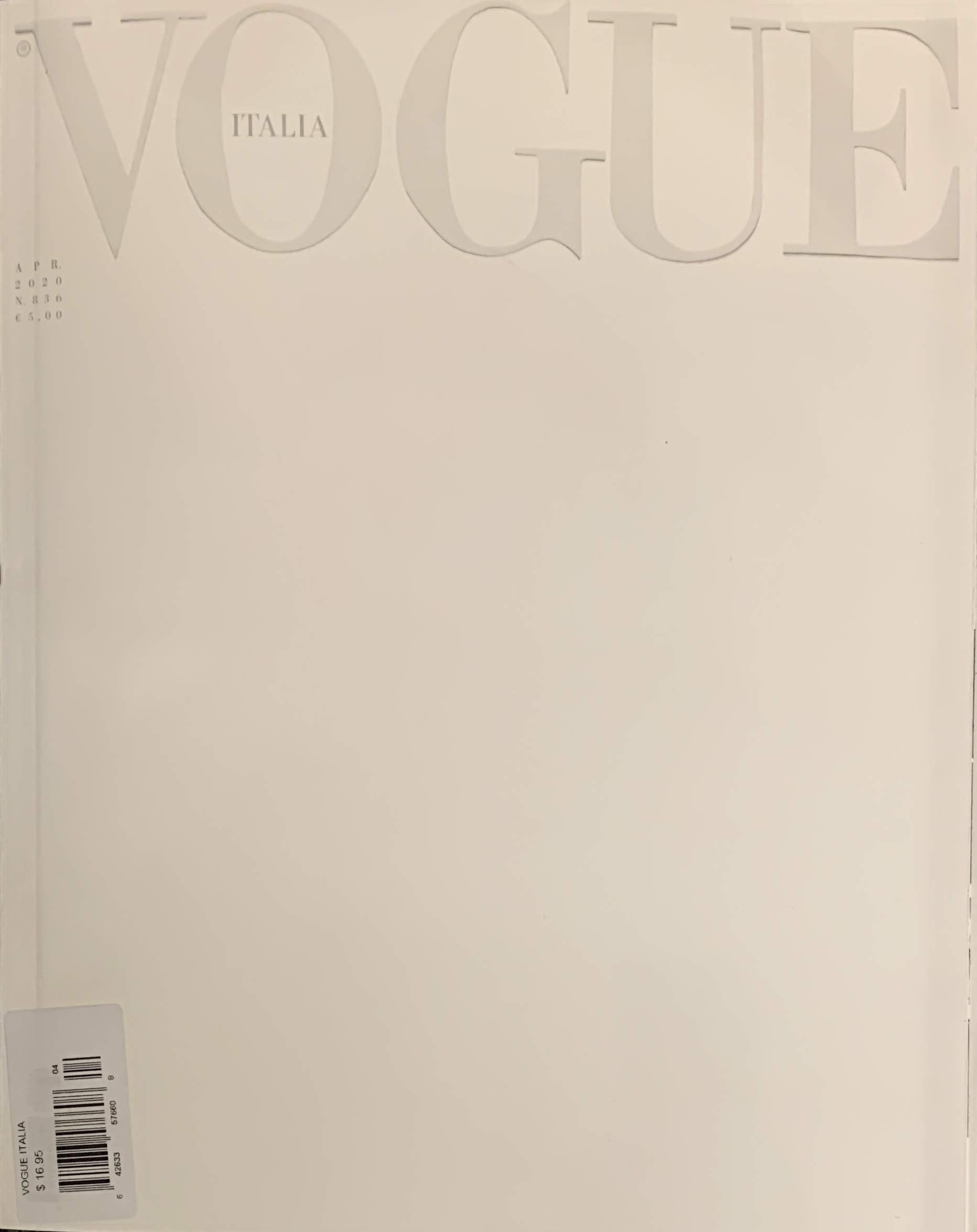 VOGUE ITALIA MAGAZINE - APRIL 2020 - SPECIAL BLACK AND WHITE COVER Single Issue Magazine