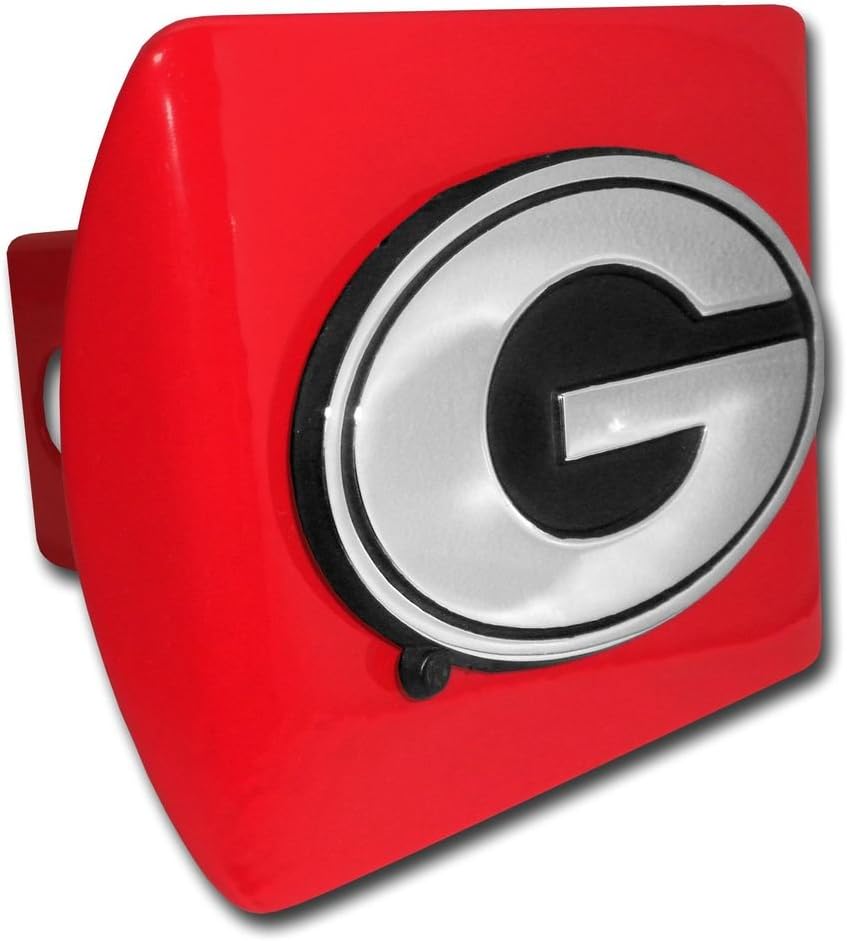 Georgia Bulldogs "Red with Chrome G Emblem" Trailer Hitch Cover Fits 2 Inch Auto Car Truck Receiver with NCAA College Sports Logo