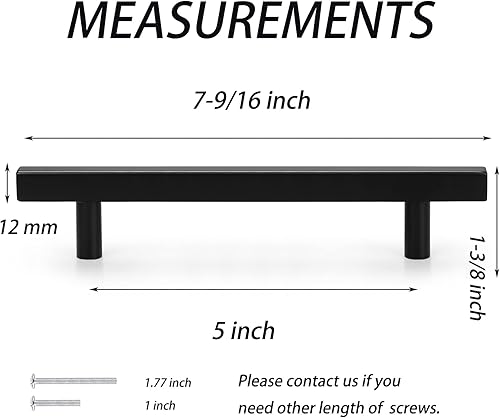 Miniatura 2 de Probrico Paquete de 1 manija negra de 5 pulgadas (5.039 in) con agujero central, barra cuadrada en T, manijas de gabinete de cocina, tiradores de