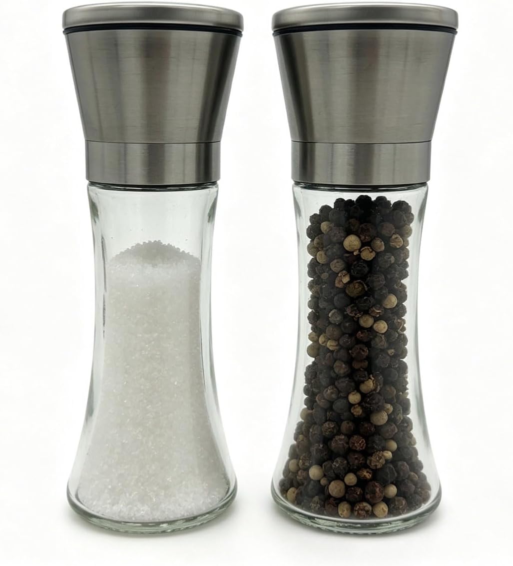 Electric Salt and Pepper Grinder Set Gravity Pepper Grinder Automatic with LED Light Adjustable Coarseness Battery Operated Salt & Pepper Mill for Kitchen Cooking BBQ (A pair （Manual grinder）)