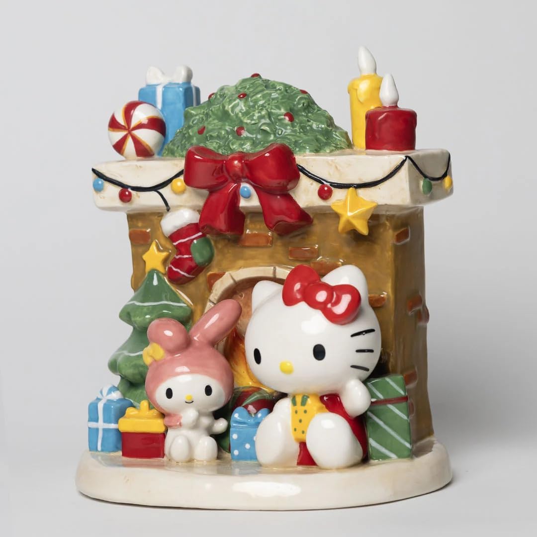 Hello Kitty and My Melody Holiday Fireplace Figurine, 6.75" L x 5" W x 7.5" H Created by Blue Sky Clayworks