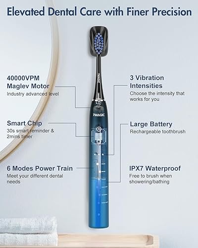 Miniatura 7 de Cepillo de dientes eléctrico sónico para adultos, cepillo de dientes recargable con 6 modos y 3 intensidades, cepillo de dientes de 40000 VPM con 6