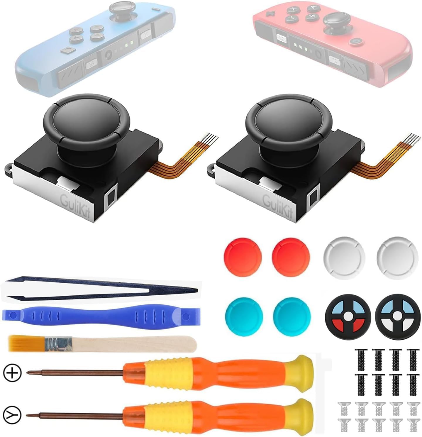 GuliKit Switch JoyCon Joystick Replacement, TMR Joystick, Updated Anti-Drift TMR Electromagnetic Joystick For Switch LCD/OLED Joy Con & Switch Lite with Repair Kit Accessories (2 Pack)