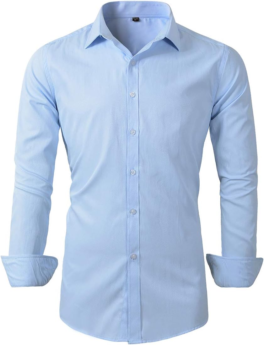 Beninos Men's Dress Shirts Solid Long Sleeve Texture Formal Shirt Business Casual Button Down Shirts
