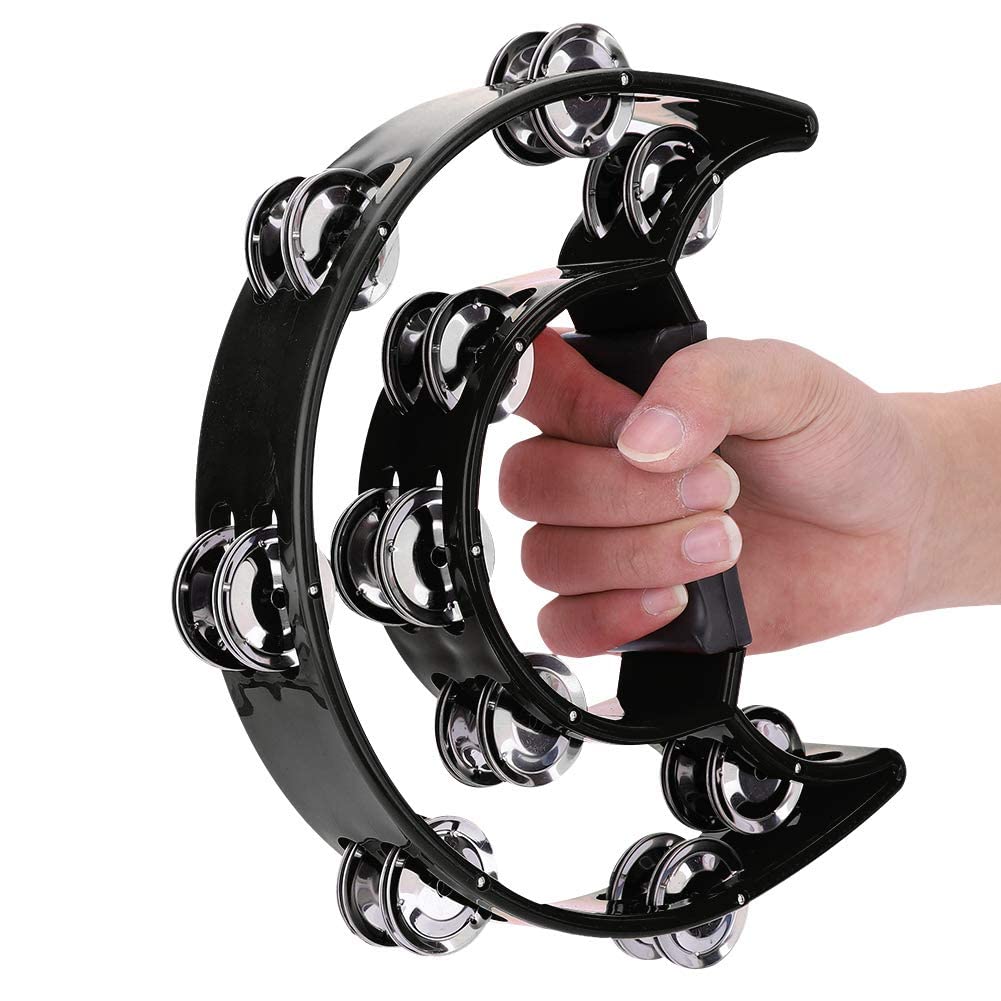 Cembalo a Mezzaluna Fatto a Mano, Jingle a Doppio Tamburello per Gruppi di Lezioni di Musica di Cantanti Musicisti (Nero)