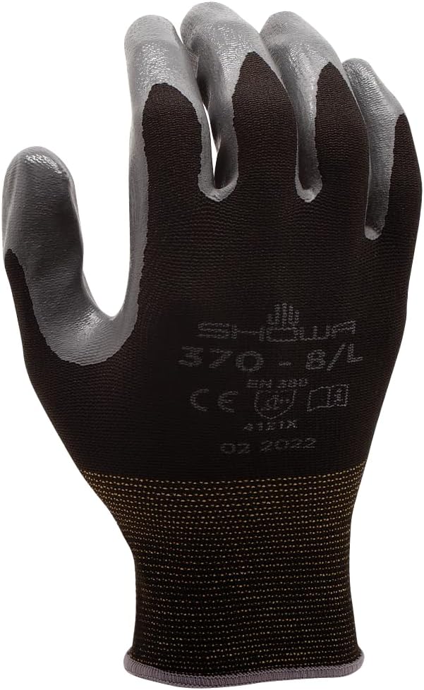 Custom Leathercraft CLC 313 Heavy Duty Leather Kneepads, Double Thick Lining, Tan & SHOWA Atlas 370B Nitrile Palm Coating Glove, Black, Medium (Pack of 12 Pairs)