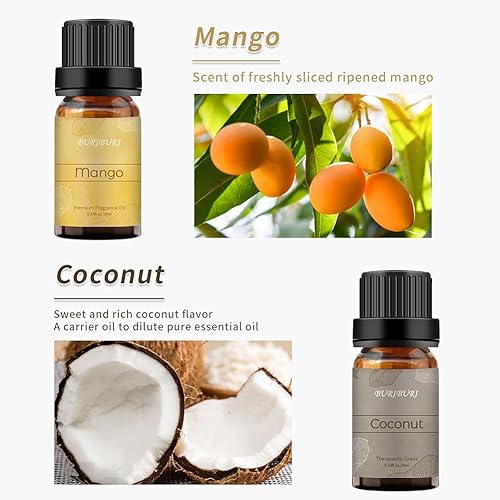 Miniatura 4 de BURIBURI Juego de regalo de aceites esenciales de frutas, 4 unidades, fragancia afrutada de primera calidad, fresa, cereza, mango, coco para