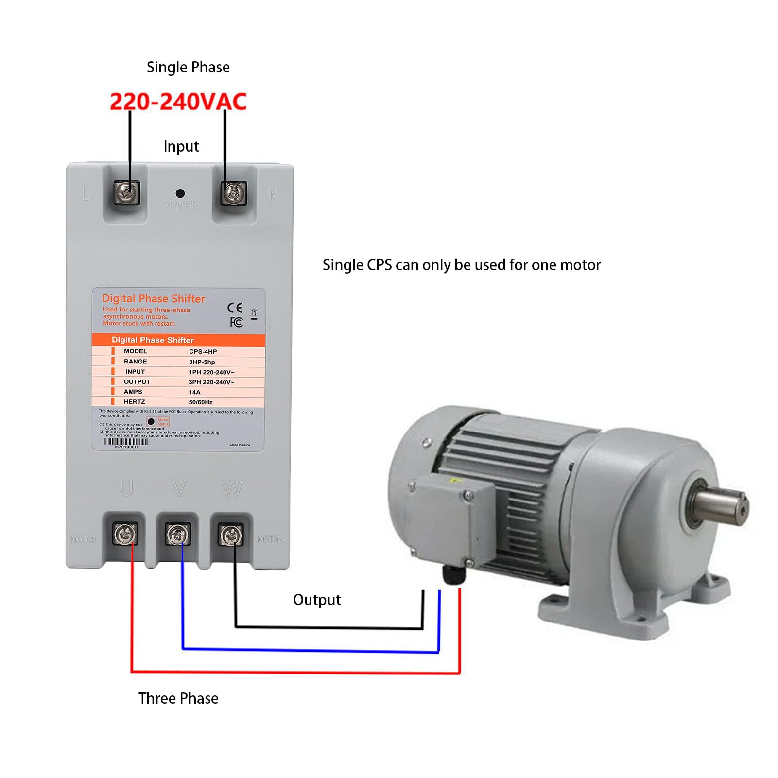 Convertitore di fase singolo a trifase, 2,5 a 3,7KW 14A 50 60Hz Sfasatore digitale ad alta efficienza, Convertitore di frequenza 3 a 5 cavalli