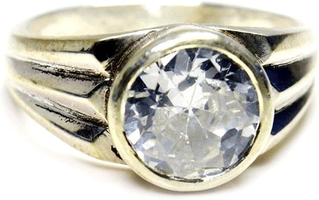55Carat Cubic Zircon Silver Ring for Men 7 Carat Round Shape Astrological Size 4,5,6,7,8,9,10,11,12,13