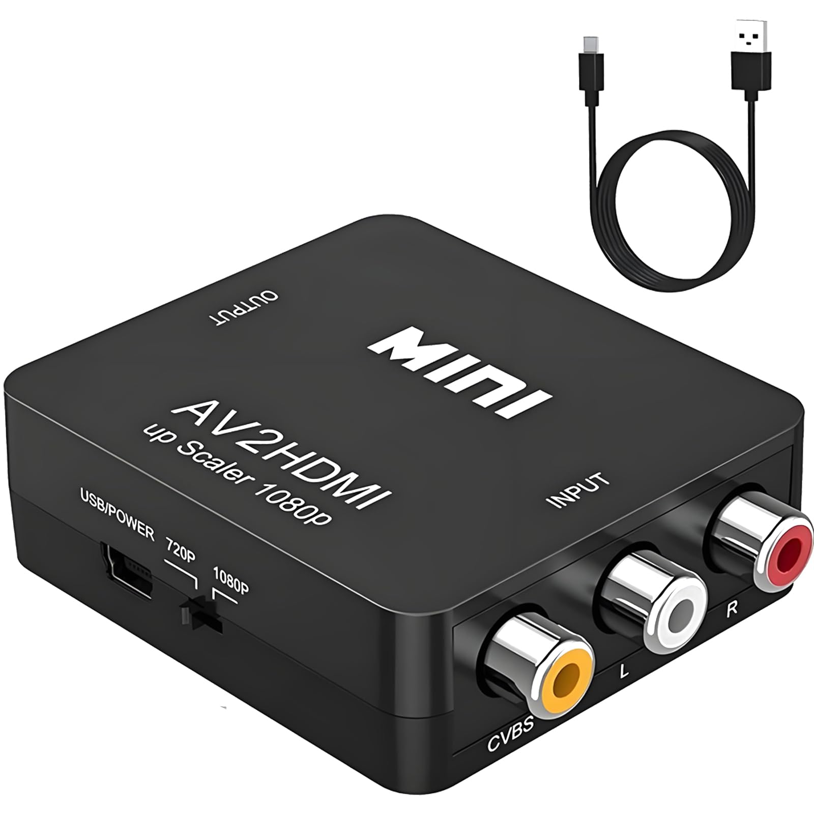 Convertitore Mini AV RCA CVBS a HDMI Video Audio Adattatore 720 1080P per Fotocamera Xbox 360 PS2 WII