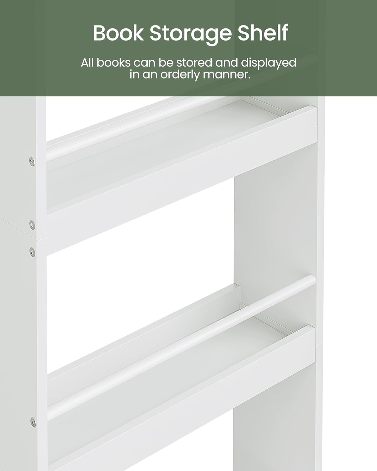 Kids Bookshelf, 15.7 Inch Wall Mounted Bookshelf, 4-Tier Nursery Book Shelves, Book Shelf for Kids Room, Bedroom, Living Room, Playroom, White MCW04WB - Image 7