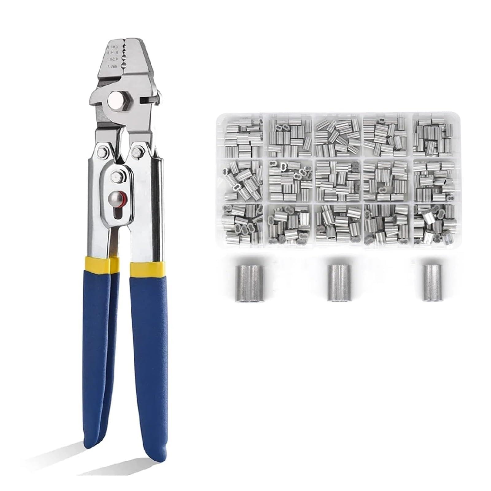 Wire Rope Crimping Pliers Aluminum Ferrules-Accommodates Cables up to 2.2mm for Loop Sleeves and Swaging Crimper Tool Kit Clamp(SJ-255 300PCS)
