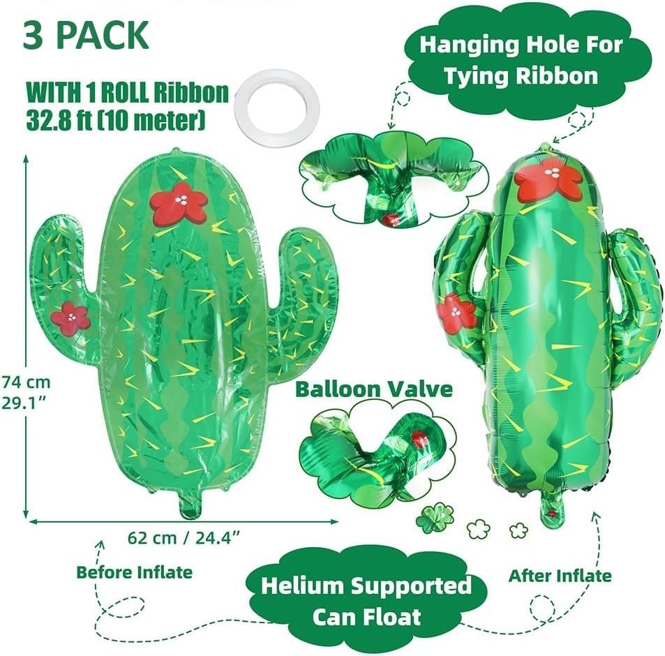 3 PACK of Large Cactus Balloons 29" Giant Cactus Balloons Cactus Party Decorations Cactus Foil Mylar Balloon Birthday Party Decoration Mexican Fiesta Theme Party - Image 2