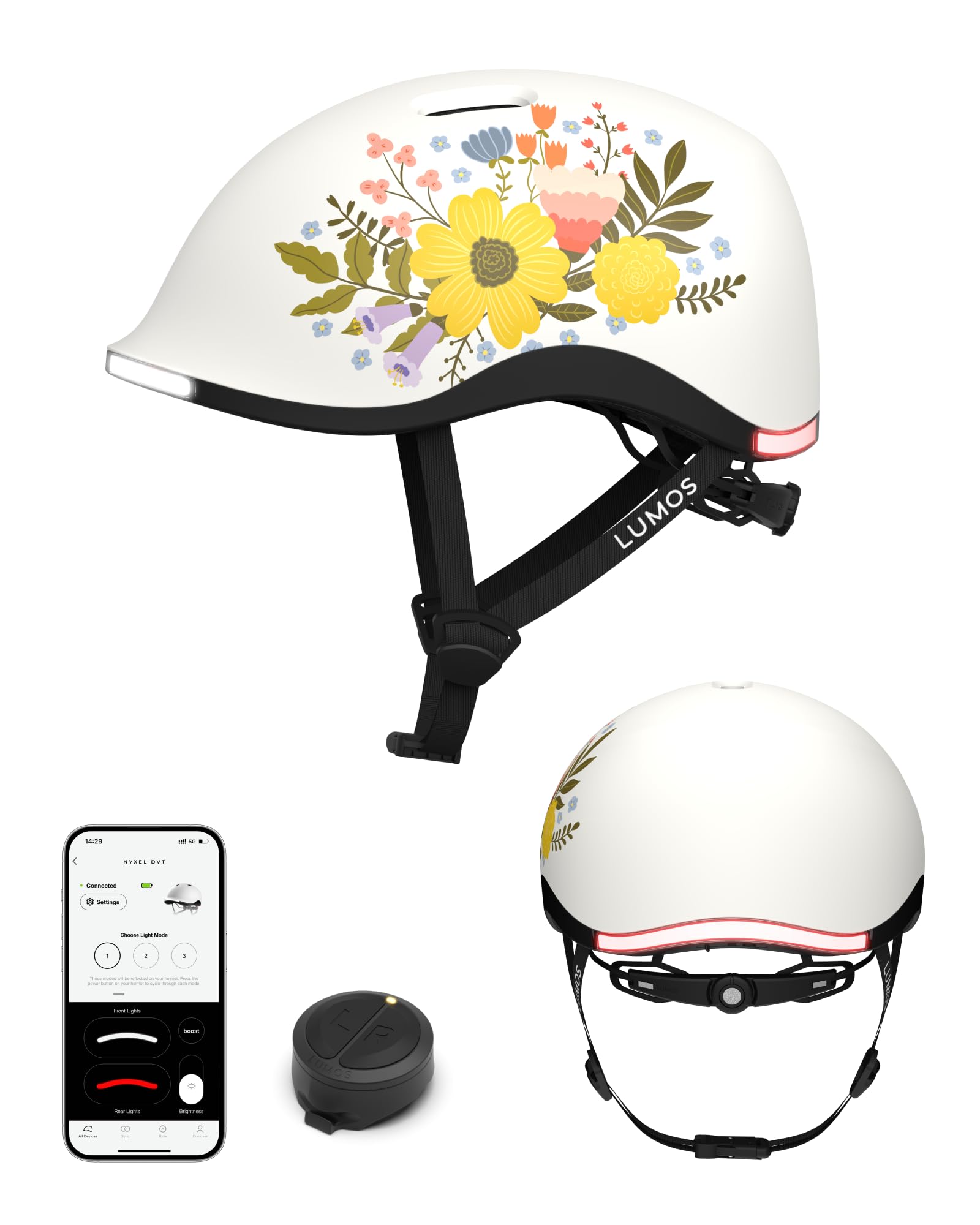 Lumos Nyxel Smart Bike Helmet, Customizable Front and Back LED Lights with Turn Signals, 360° Visibility App Controlled Comfortable & Lightweight Skateboard Urban Helmet for Adults, Men Women
