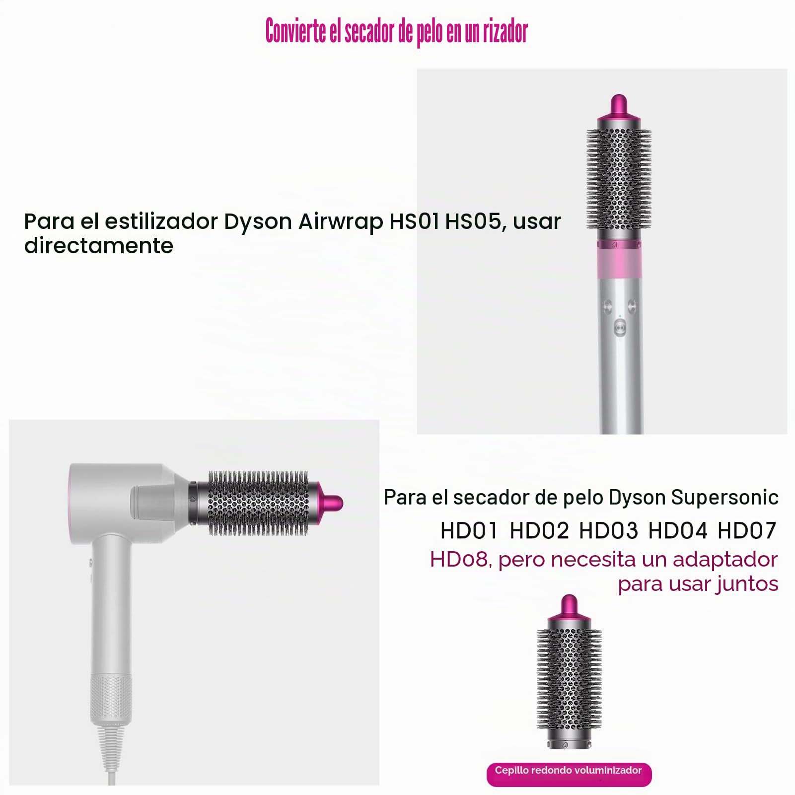Cepillo voluminizador redondo para Dyson para Airwrap HS01/HS05, accesorios número de pieza 969489-01 970750-01 para estilizador de cabello, herramienta de fijación voluminizador de cabello plano