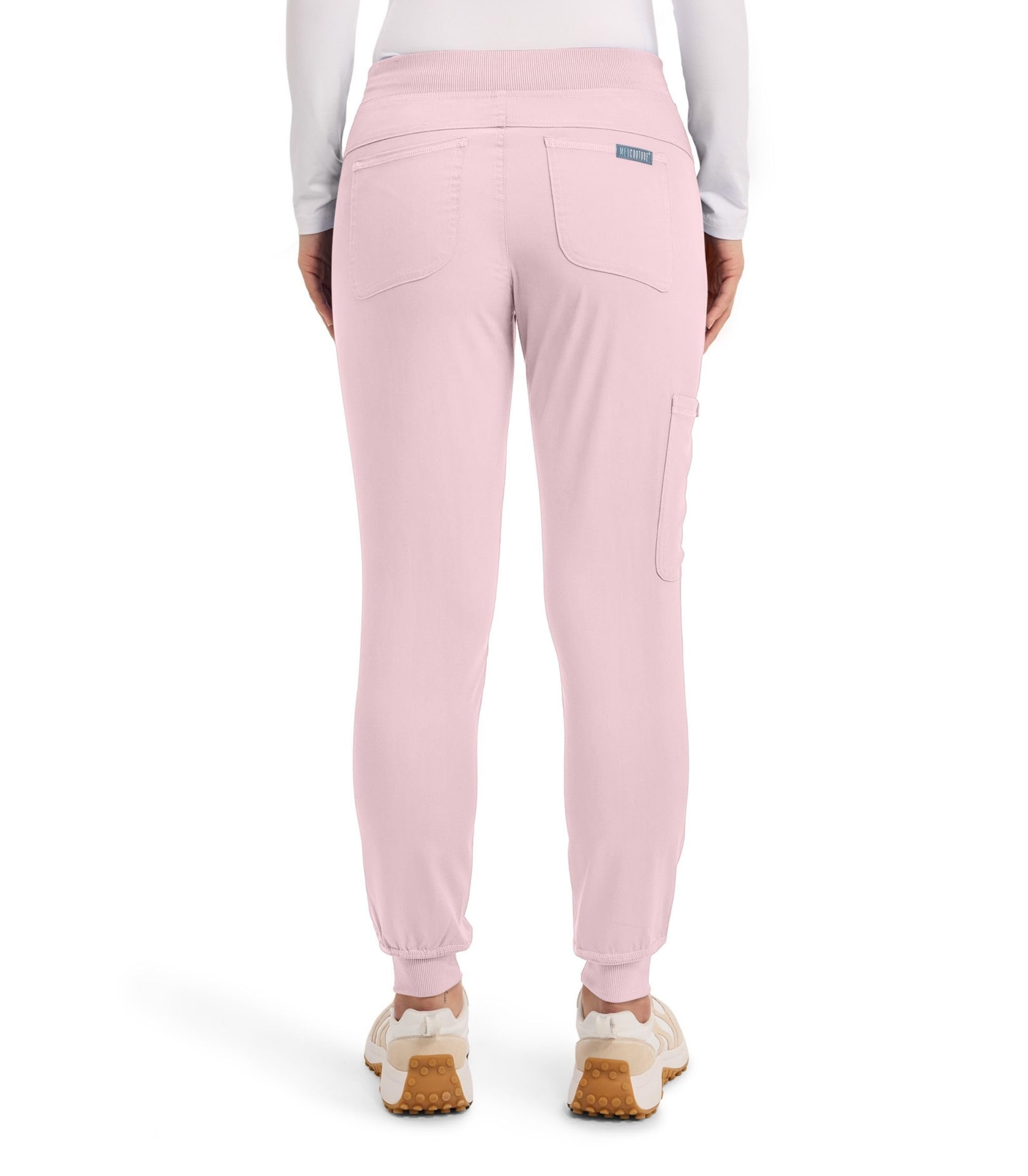Med Couture Scrub Pants For Women Cargo Jogger Bottoms with 5 Pockets, Lightweight, Ultra Soft, 2-Way Stretch Fabric - MC7710: X-Small Ice Pink