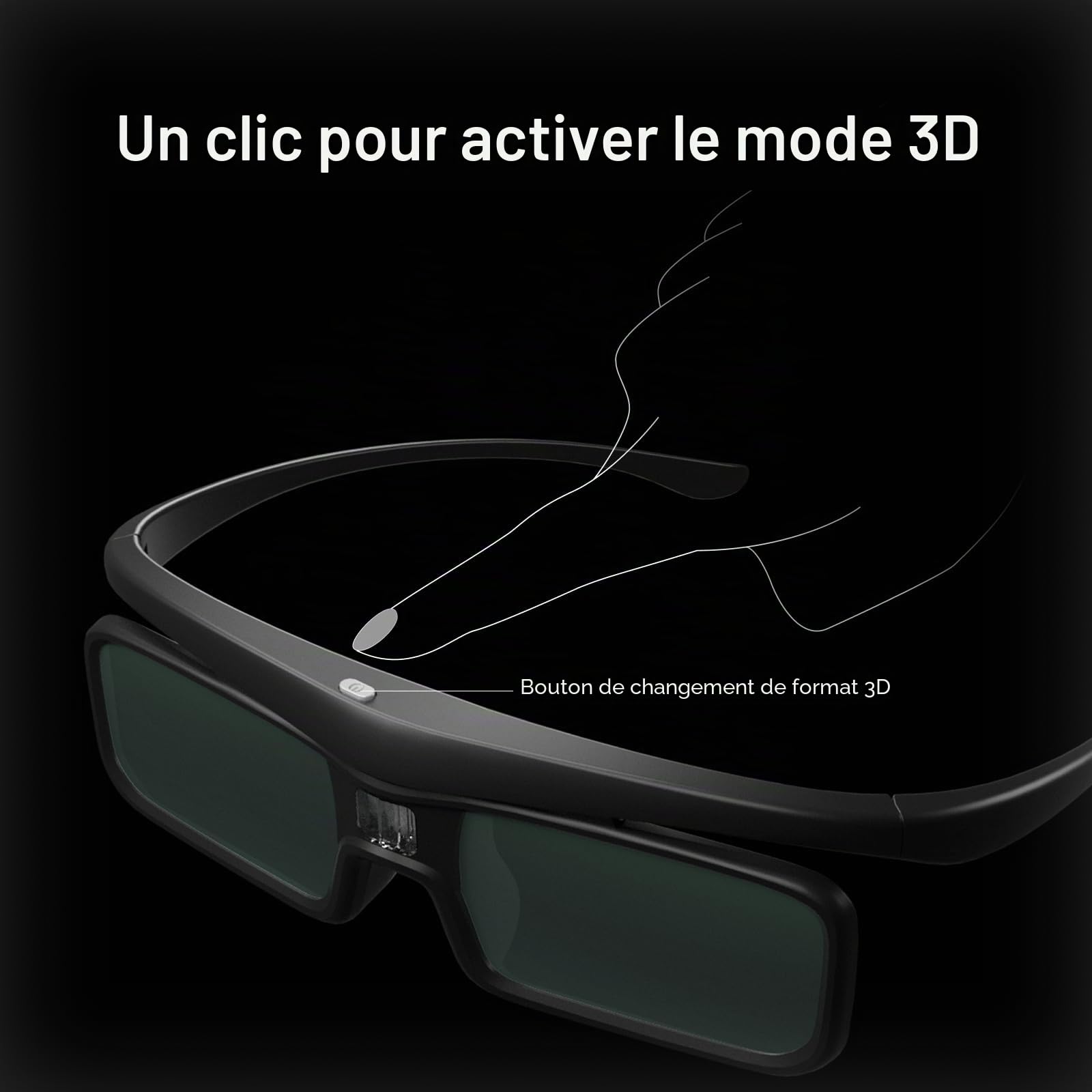 Valerion DLP Link Lot de 2 paires de lunettes 3D à obturation actives rechargeables compatibles avec VisionMaster Max/Pro2/Pro, StreamMater Puls2/Puls & autres projecteurs 3D DLP-Link