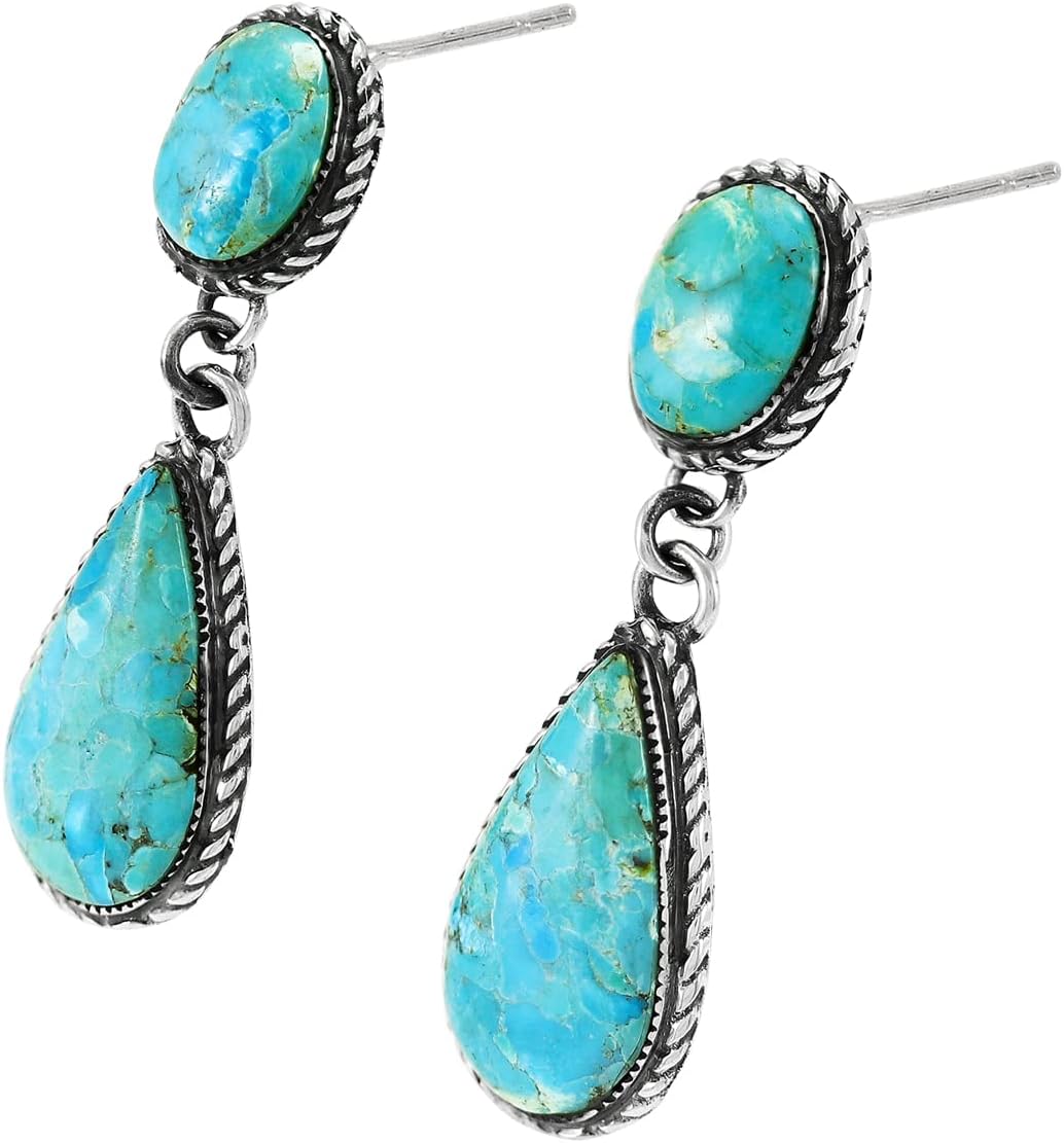 Turquoise Earrings Sterling Silver 925 Genuine Gemstones Jewelry (Select style) - Image 3