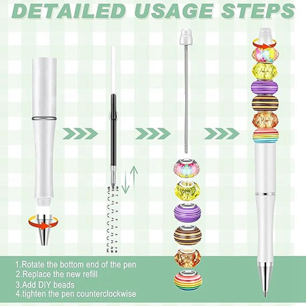 TsoLay 20 Pièces Stylos à Perles Bricolage Tige De Stylo à Bille Perlée En Plastique Rotatif Pour Fournitures De Décoration De Stylo Bricolage École De Bureau Facile à Utiliser (Argent