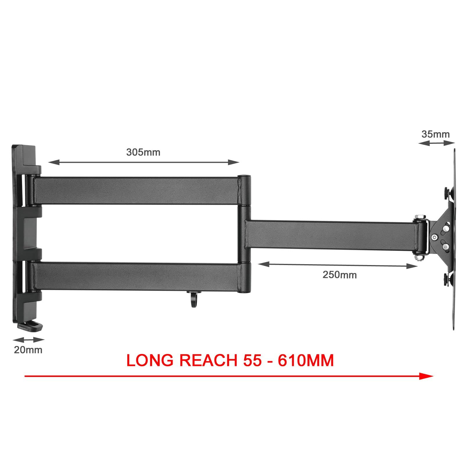 ITB610B-200 - Braccio pieghevole e orientabile ultra-sottile per TV da parete da 26-27, 29-30, 32, 34, 36-37, 39-40, dimensione: 610 mm