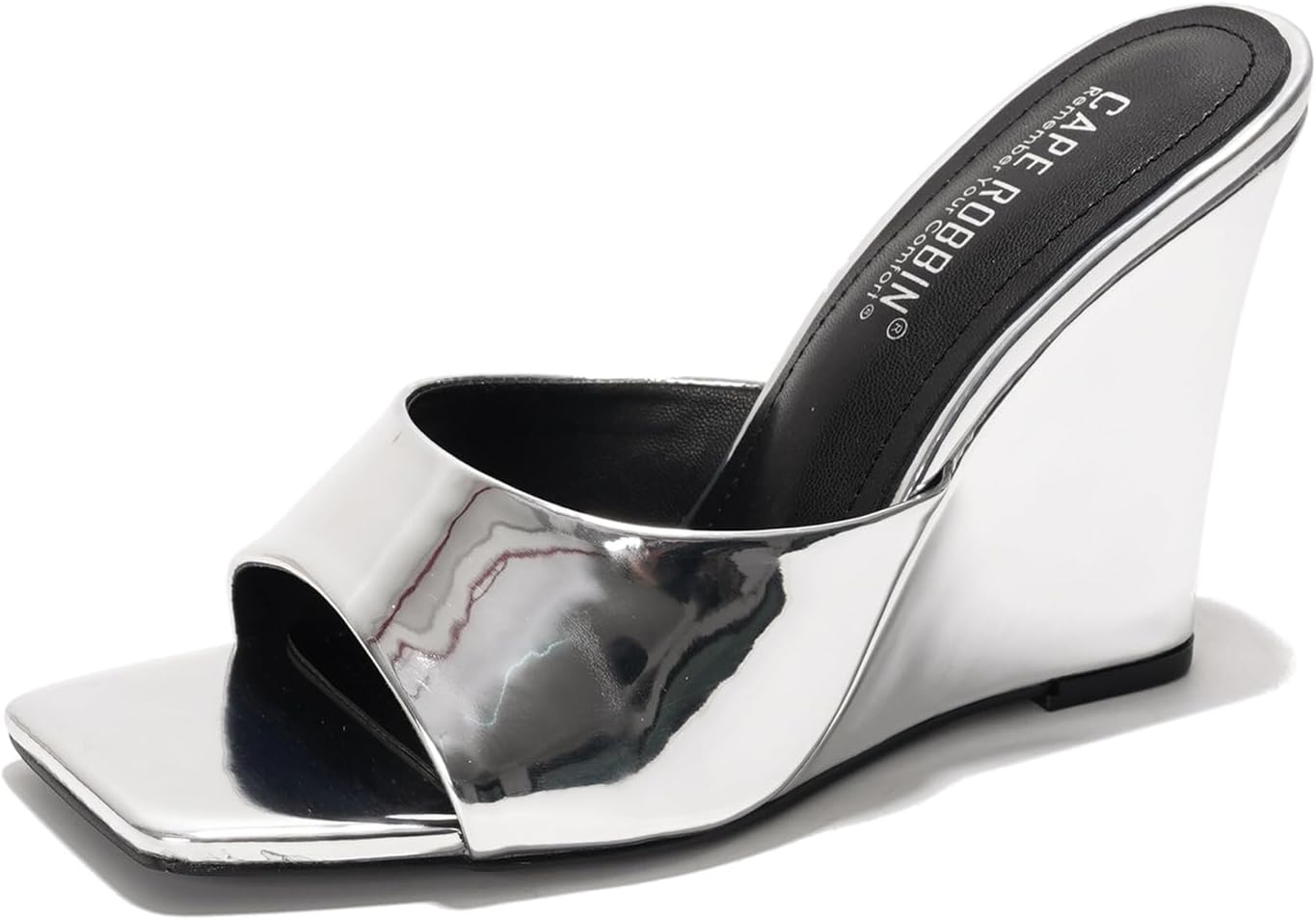 Cape Robbin Women's Metallic Slip-On Wedge Heels with Square Toe - 3.75 Inch Chunky Block Heels for Women - Dressy Wedge Sandals (Willamina)