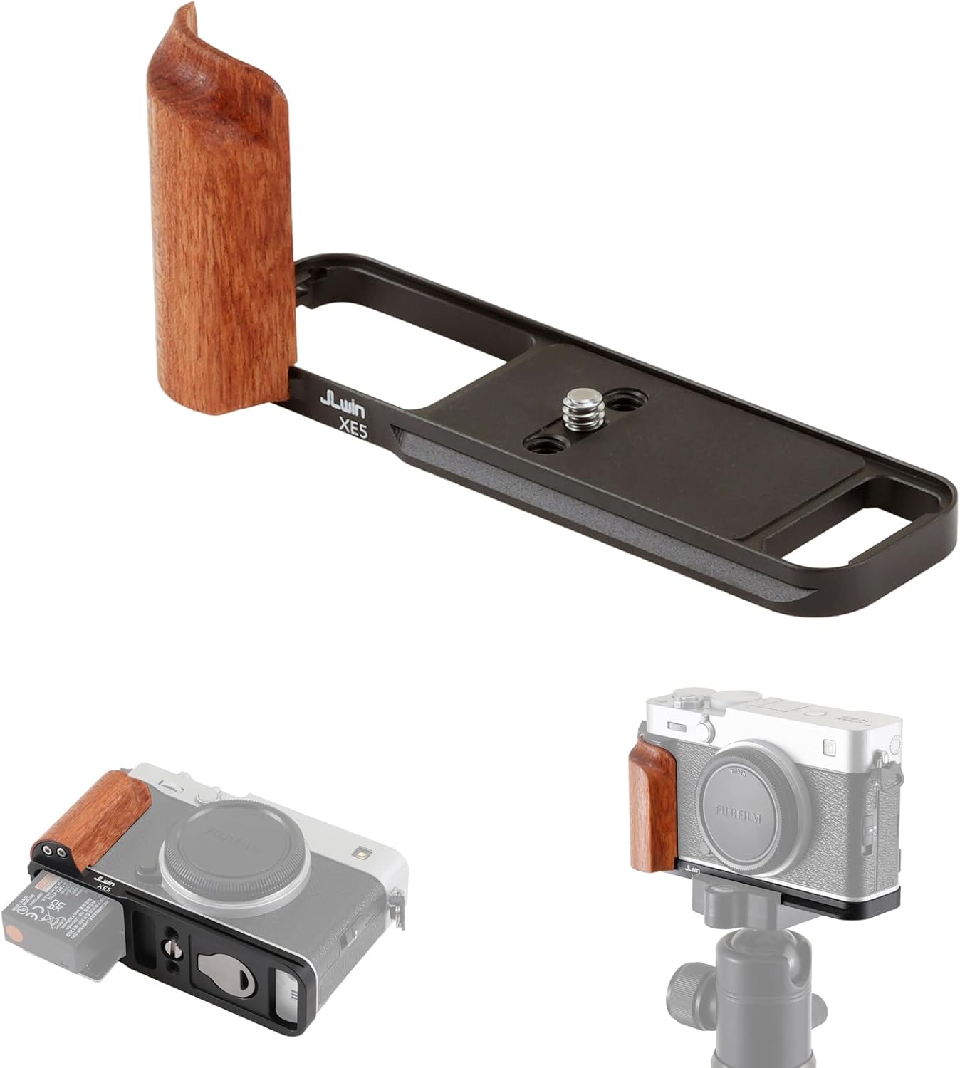 FOTGA Lightweight X-E5 Wooden L-Shape Side Handle Grip Hand Grip for Fujifilm X-E5 XE5 Camera,with 1/4"-20 Mounts,Quick Release Arca Swiss Tripod Mount Plate (Black)