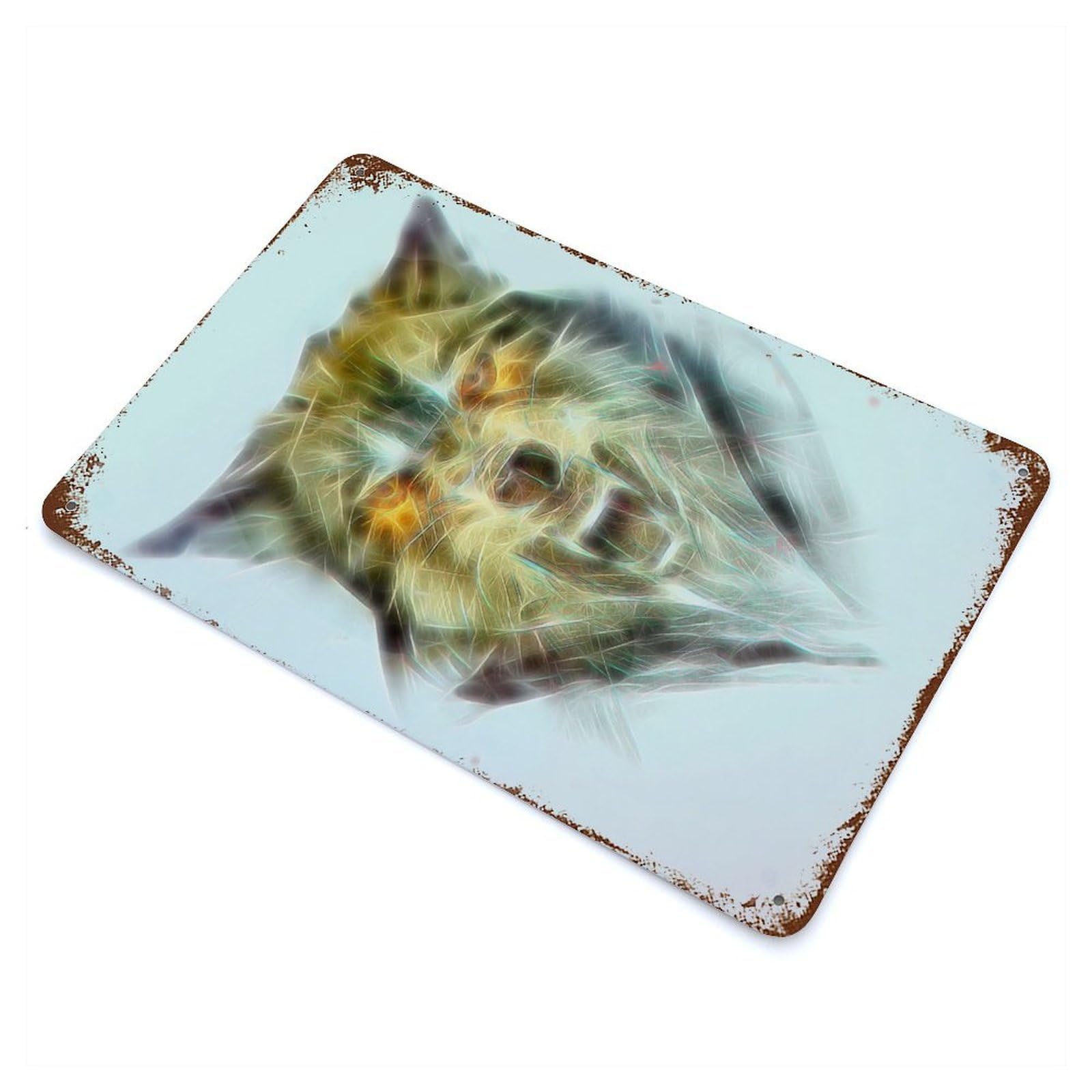 Weathered Tin Sign Wolf Head Fractal 11.8"x7.9", Rustic Home Decor for Bistro, Counter And Cafe Decor