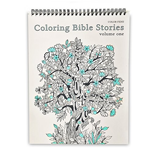Coloring Bible Stories Volume 1 - Religious Themed Adult Coloring Book - with 50 Original Drawings, Pen/Marker Friendly Paper, Eco-Friendly, Top Spiral-Bound, and Blotter Page