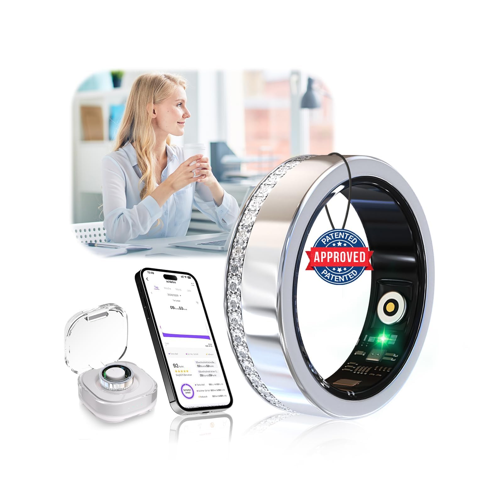 Smart Ring, 2,5 g, ultraleggero, 11 volte più leggero dello smartwatch, nanomitoring JZ 5.1-Al – 0,1% ± errore, monitoraggio della salute 24 ore, senza ABO, batteria 5-10 giorni, Smart Ring