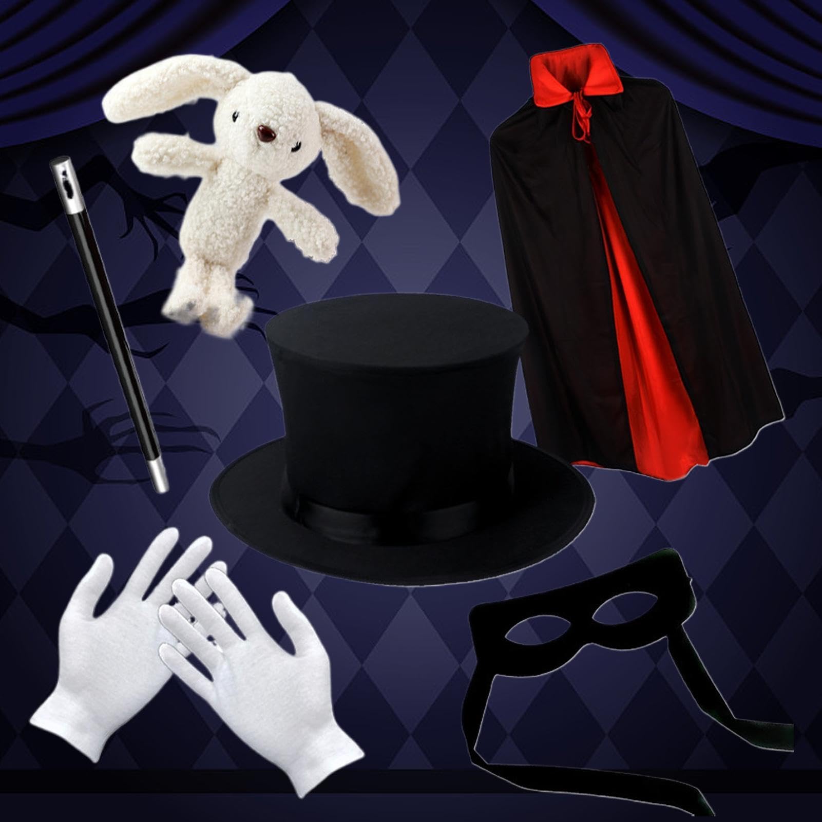 Set Magico per Bambini con Bacchetta Guanti Cappello Costume Interattivo