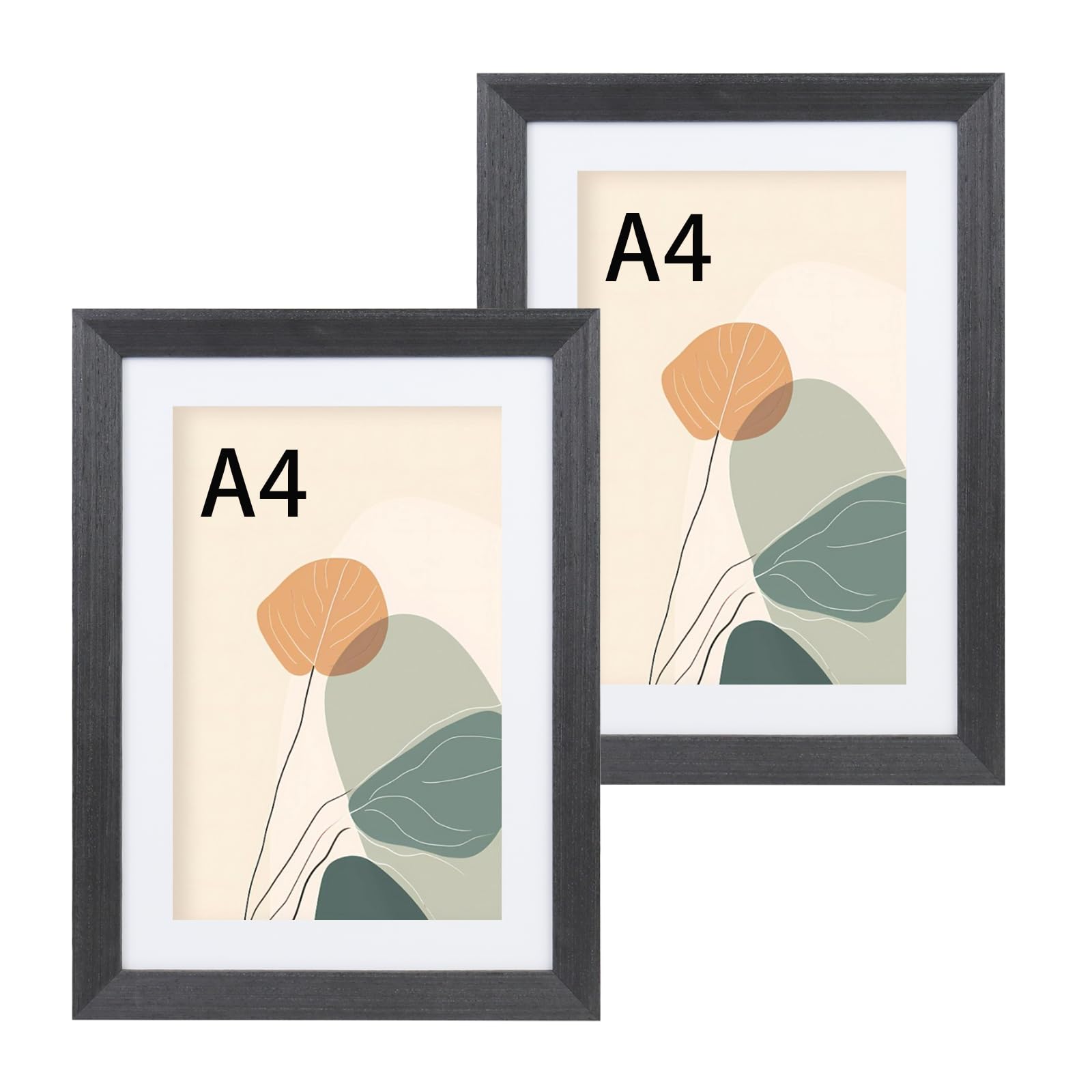 Andiker A4 Photo Frames, 2 Pack Solid Wood Picture Frames with Cardboard for Wall Tabletop Display Horizontally and Vertically A4 Frame with Mount for Art Photo Painting Certificate (Black)