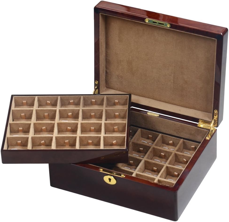 Camphor Burl Wood 40 Cufflink Box with Lock