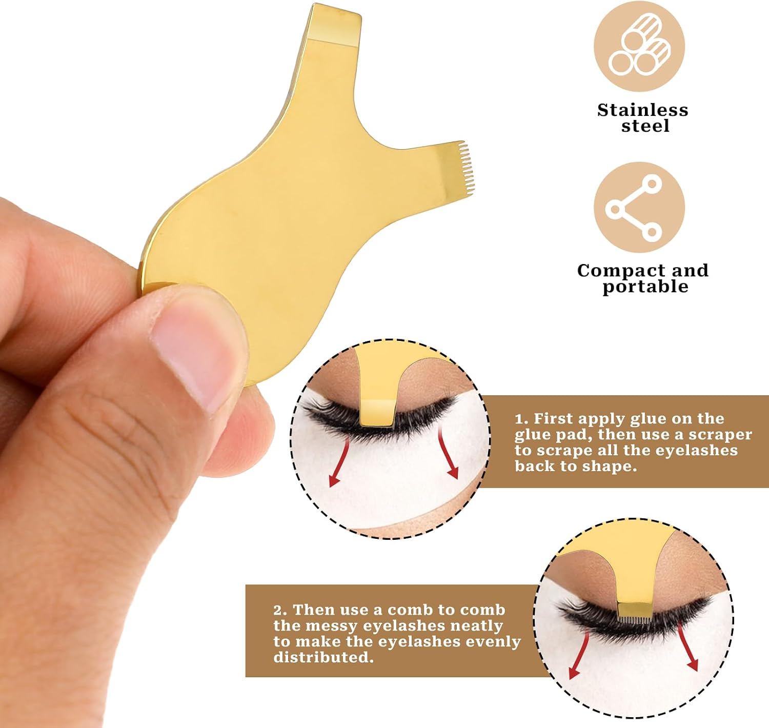 Mini Y Shape Lash Comb for Lash Lift and Tint, Stainless Steel Y Eyelash Brush Reusable Small Eyelash Comb Eye Makeup Tool Eyelash Separator Tool for Eyelash Perm (Gold)