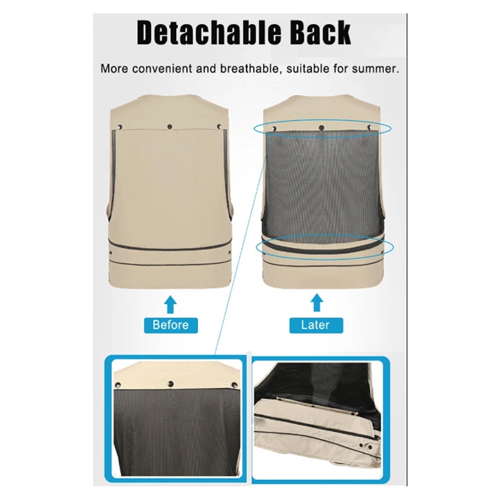 CLSQLXYJZC Chaleco Pesca Para Hombre, Chaleco De Fotografía Sin Mangas Transpirable De Malla Multibolsillos Verano Para Hombre, Chaqueta Con Cuello En V, Resistente Impermeable Cremallera
