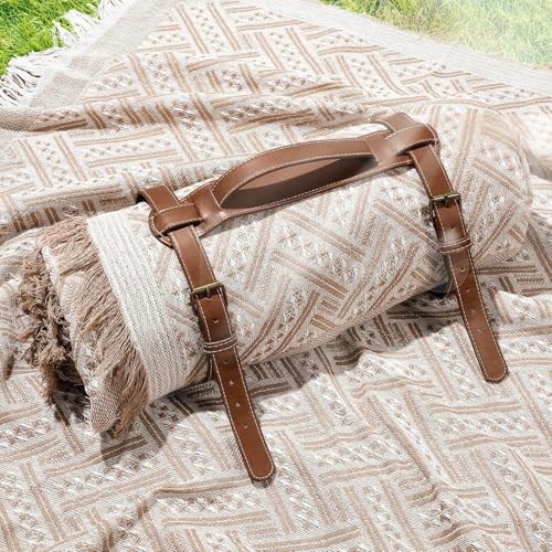 Funito 2 in 1 Extra Large Outdoor Picnic Blanket Waterproof Woven Boho Mat Giant Beach Towel Travel Essential Yoga Accessories Park Patio Lawn Garden Grass Ground Music Festival Concert Must Have