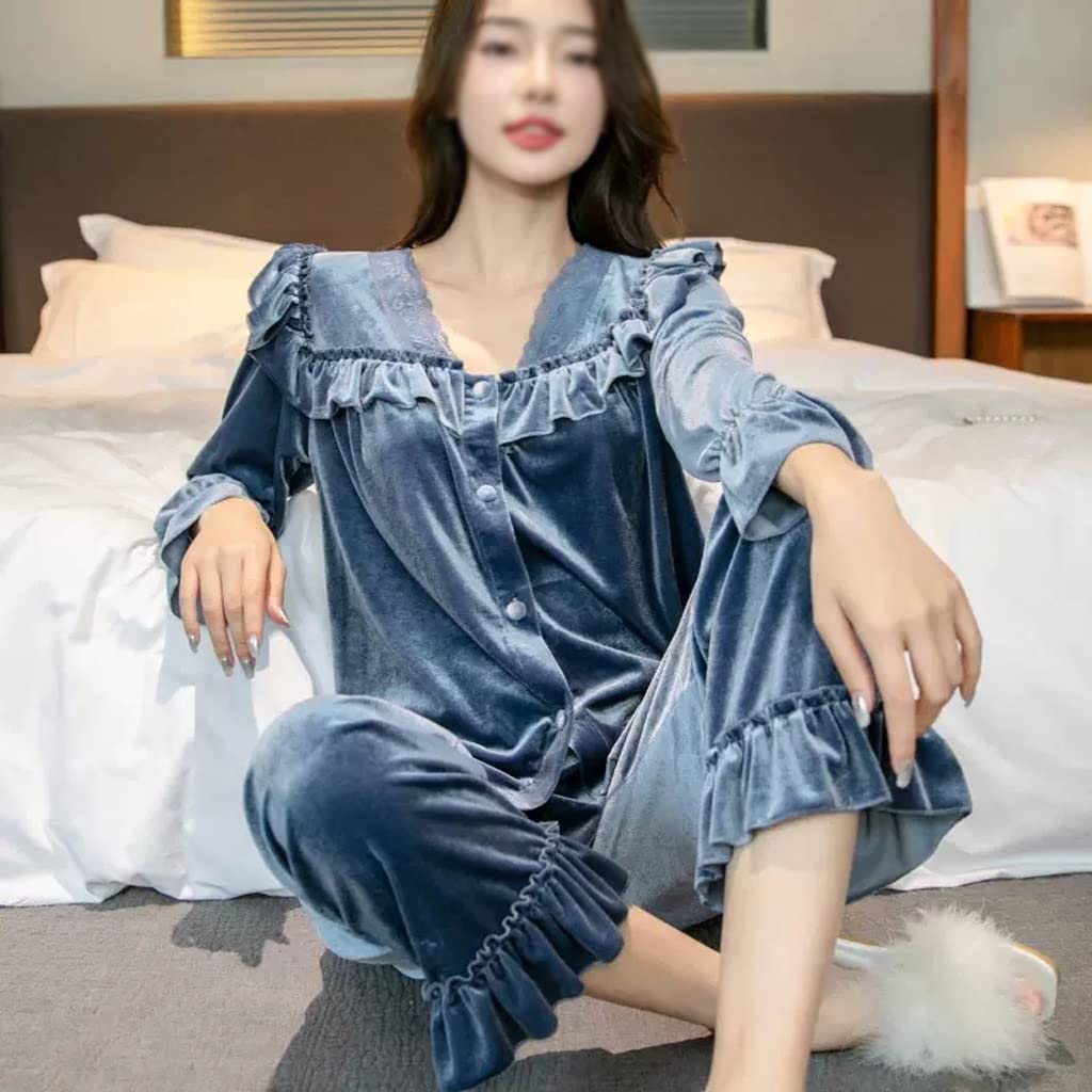 Amazon.co.jp: N/A V ネック ゴールド ベルベット パジャマ女性の秋と