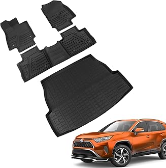 powoq Floor Mat Compatible with 2019 2020 2021 2022 2023 2024 2025 Toyota RAV4 Trunk Mat TPE Cargo Liner Replacement for 2019-2025 Toyota RAV4 Accessories (Fit 2019-2025, Rear Trunk Mat + Floor Mats)