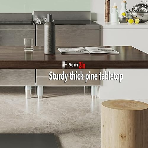 Miniatura 4 de Escritorio de madera maciza para computadora de oficina en casa, mesa de comedor marrón oscuro, patas de metal fuertes, mesa de pino de 2.0in de