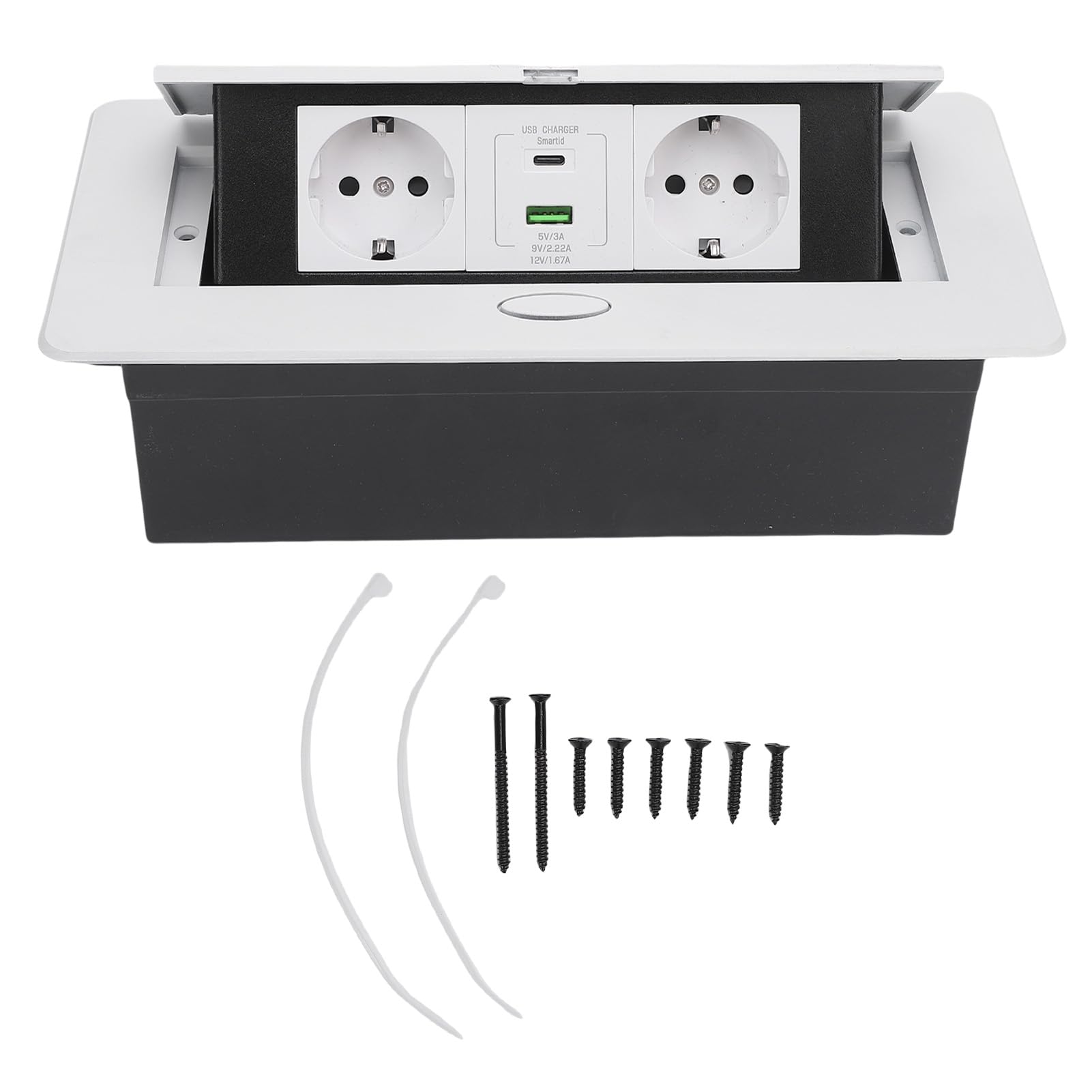 Scatola di Derivazione da Incasso da Tavolo, Hub di Alimentazione USB Tipo C a 2 Poli 16A 4000W con PC in Acciaio Inossidabile a Smorzamento Lento, per Piano di Lavoro