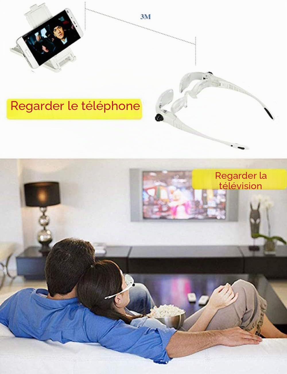 Loupe, lunettes TV Max TV, -3 réglage dioptrique - loupe serre-tête, loupe serre-tête, loupe à lunettes Pour les personnes qui portent des lunettes, la lecture, lartisanat, les bijoutiers,