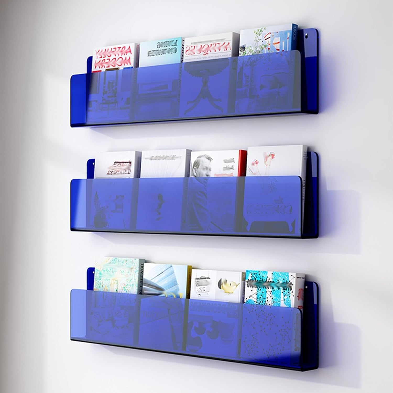 Acrylic Floating Bookshelves Wall Mounted Bookshelf, Clear Invisible Book Display Stroage Stand for Office Kids Bedroom Hanging Magazine Organizer Rack