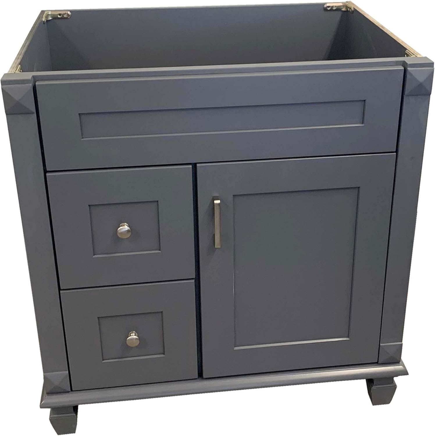 30inch Wide x 21inch Deep New Grey Shaker Single-Sink Bathroom Vanity Base Cabinet NLG-V3021DL Left Side Drawers