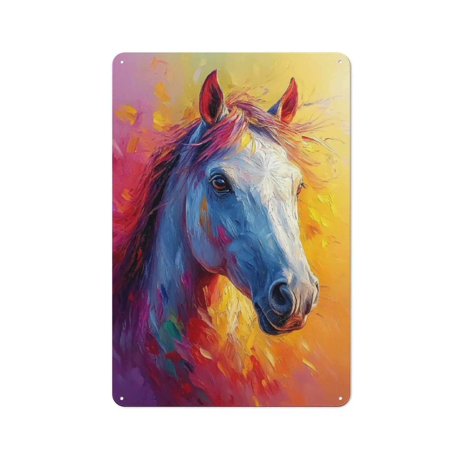 30x20cm Vintage Metal Sign with Colorful Horse Portrait for Studio Or Craft Room, for Vintage Wall Decor Fans, for Metal Sign Collectors